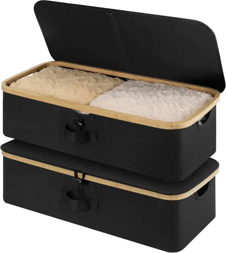 Miniatura 9 de StorageWorks Paquete de 2 Cajas de Almacenamiento Debajo de la Cama con Marco de Bambú, Contenedor Debajo de la Cama con Tapa Abatible de 42L
