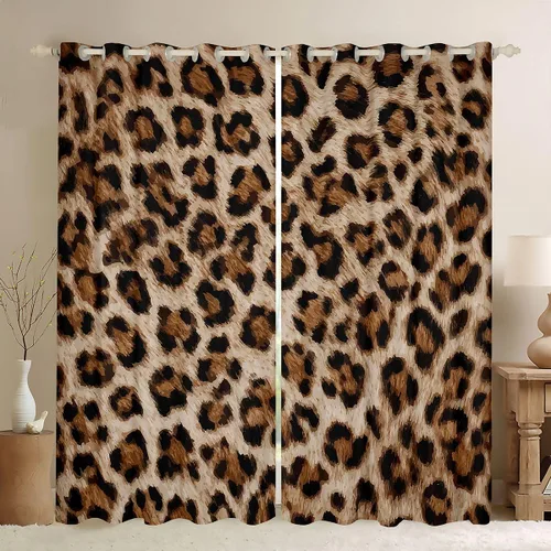 Miniatura 11 de Feelyou Cortinas de ventana de leopardo para decoración de dormitorio, cortina de guepardo africano, diseño de leopardo arcoíris, cortinas de Multi