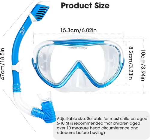 Miniatura 4 de Juego de esnórquel para niños, máscara de buceo para niños, gafas de natación antivaho y equipo de esnórquel seco para niños y niñas de 4 a 14 años