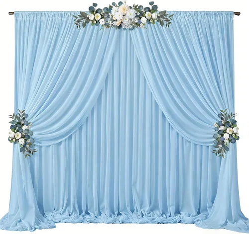 Miniatura 19 de Cortinas de fondo azul bebé de 10 pies x 10 pies, tela de gasa chiffon transparente sin arrugas, tela de fondo fotográfico drapeada para arco