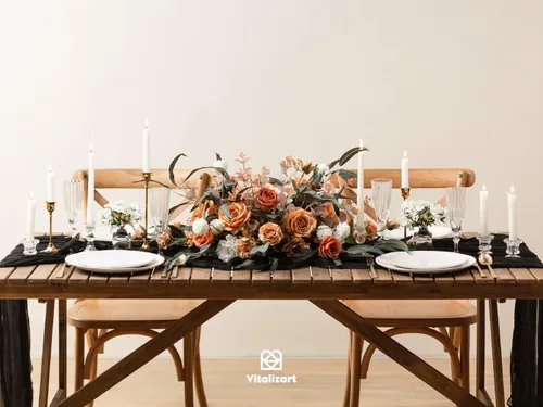 Miniatura 4 de Vitalizart Camino de mesa de gasa de 10 pies, estilo bohemio, rústico, color negro, camino de mesa para boda, despedida de soltera, otoño