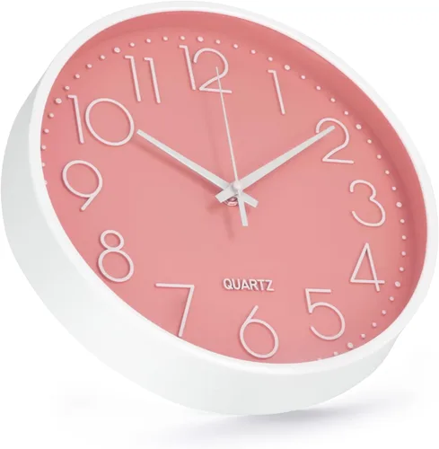 Miniatura 2 de Reloj de pared de 10 pulgadas, silencioso, sin tictac, estilo moderno y simple, redondo, decorativo, con esfera estereoscópica de cuarzo, para Rosa