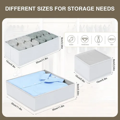 Miniatura 3 de DIMJ Organizador de cajones para ropa, paquete de 18 unidades, organizadores plegables para bebé, organizador de almacenamiento y cómoda para Blanco