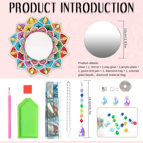 Miniatura 2 de Espejo de pintura de diamante, espejo de maquillaje de mandala, atrapasoles de cristal con forma especial para principiantes, manualidades, regalos