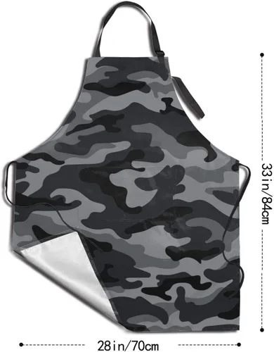 Miniatura 4 de Delantal impermeable gris camuflaje camuflaje para adultos babero de chef con bolsillo espacioso para cocina, barbacoa, manualidades, dibujo