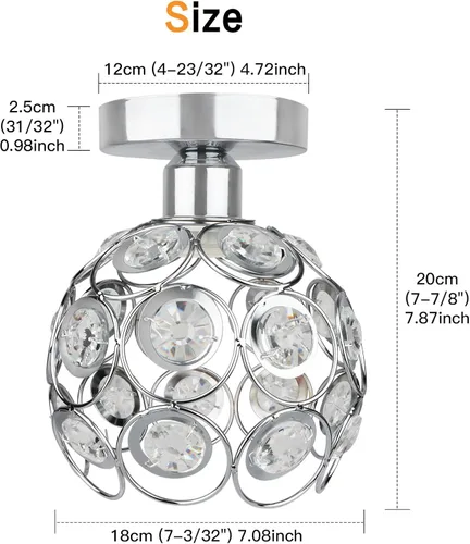 Miniatura 5 de Lámpara de araña mini plateada, lámpara de techo de cristal, luces de pasillo semiempotradas, pequeñas cubiertas de lámpara de araña de metal hechas