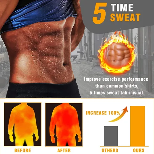 Miniatura 2 de BXVX Sauna Shirt for Men Sweat Suit Short Sleeve Compression Weight Loss Body Shaper T-Shirt for Workout Exercise