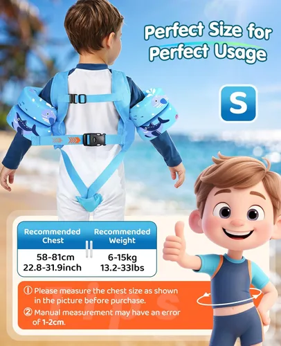 Miniatura 7 de HeySplash Swim Vest for Kids, Toddler Pool Floaties 10-20-30-50-66 Lbs, Baby Arm Floaties with Adjustable Strap, Swim Jacket Water Wing Arm Band