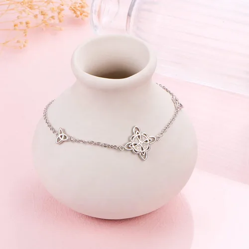 Miniatura 3 de FLYOW Pulsera de plata de ley 925, joyería irlandesa de buena suerte, triquetra, trinidad, brujas celtas, nudo para mujer