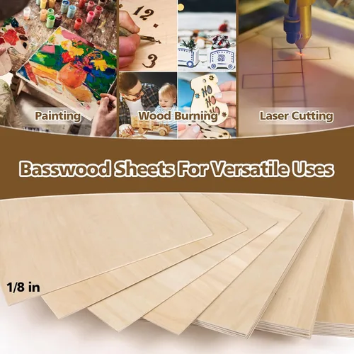 Miniatura 6 de Adrattnay Hojas de Tilo de 3mm - 3/8 x 30,5 x 30,5 cm, 24 piezas de madera contrachapada cuadrada de tilo para corte láser y grabado DIY, grabado