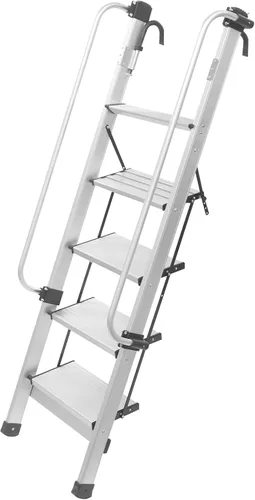 Escalera montada en la pared, litera de metal de 5 escalones, escalera de escalada con pasamanos ajustables para ático, sótano, exterior, 66.1 x