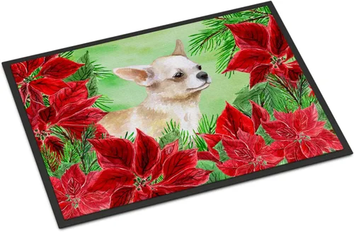 Miniatura 154 de Caroline's Treasures CK1311MAT Cavalier Spaniel Poinsettas - Felpudo de 18 x 27 pulgadas, tapete para puerta delantera, interior y exterior
