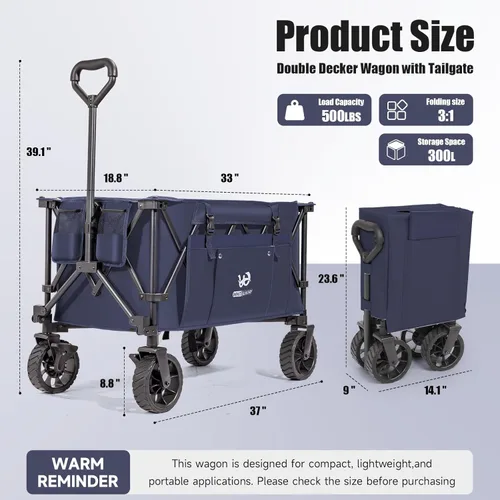Miniatura 2 de Whitsunday Carro Utilitario Plegable y Colapsable, 400 Libras de Servicio Pesado para Exteriores Parque Playa con Mesa y Bolsillo Lateral para Verde
