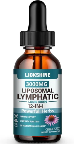 1 paquete de gotas de drenaje linfático liposomal de 3000 mg, 12 en 1 suplementos de drenaje linfático orgánico con bayas de saúco, raíz de bardana,