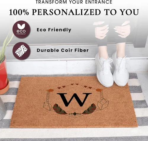 Miniatura 4 de COCO MATS 'N MORE Tapete personalizado de fibra de coco para puerta delantera, tapete de bienvenida con monograma para entrada al hogar, tapete