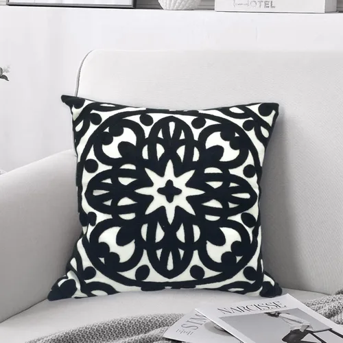 Miniatura 13 de Alysheer - Funda de almohada lumbar decorativa bordada 12" x 20", patrón de bordado clásico Boho Mandala, funda de cojín rectangular de algodón