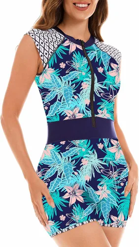 Miniatura 3 de JesyLuco Traje de baño de una pieza sin mangas para mujer, con cremallera frontal, traje de baño con control de abdomen