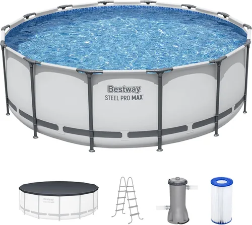 Bestway Steel Pro MAX - Juego de piscina para exteriores con estructura de metal redonda de 14 pies x 48 pulgadas con bomba de filtro de 1,000,