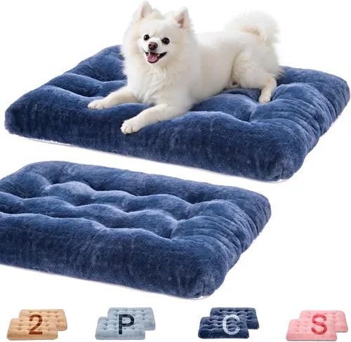 Miniatura 16 de Paquete de 2 camas lavables para perros, camas de lujo de felpa para perros con antideslizante, cómoda colchoneta para dormir para perros grandes