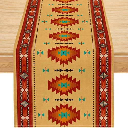 Miniatura 164 de Camino de mesa étnico del suroeste, navajo tribal nativo americano, bohemio, patrón geométrico azteca, camino de mesa para cocina, mesa de comedor