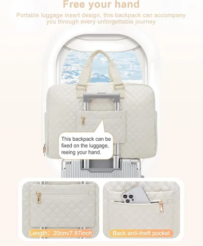 Miniatura 4 de Bolsa de lona de viaje, bolsa de fin de semana para mujer, R5-Beige, Bolsa de viaje