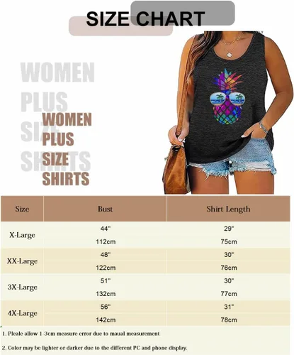 Miniatura 5 de Camiseta sin mangas con estampado de piña hawaiana para mujer, talla grande, con estampado gráfico hawaiano, camiseta sin mangas para vacaciones