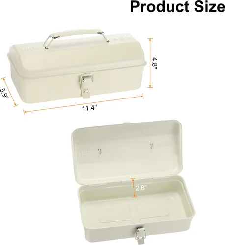 Miniatura 2 de HARFINGTON Caja de Herramientas 11.4" Caja de Herramientas de Acero Portátil Estilo Techo de Cadera con Cierre de Pestillo de Metal Cofre de Blanco