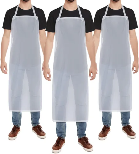 Hercicy 3 Pcs Heavy Duty Waterproof Aprons 47" PVC Vinyl Aprons Transparent Plastic Oil Proof Apron for Dishwashing Cleaning Blanco