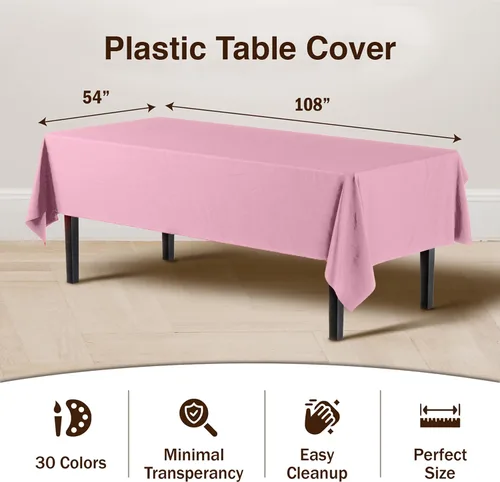 Miniatura 3 de Party Solids Mantel rectangular de plástico rosa, 54 x 108 pulgadas, paquete de 24