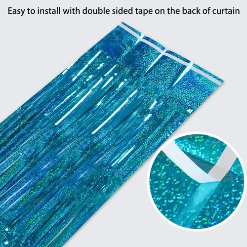 Miniatura 6 de Cortinas de flecos de aluminio para fiestas - Melsan, paquete de 3, 3.2 x 8.2 pies, cortina de oropel para fiesta, telón de fondo para fotos