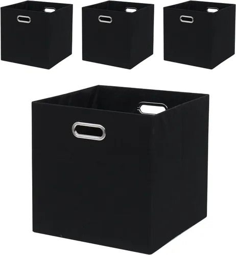 Cesta de organización plegable de tela, caja plegable con asas, cubos de almacenamiento de 13 x 13 pulgadas, juego de 4, cestas de almacenamiento