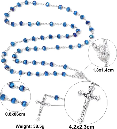 Miniatura 9 de KOMI Rosario de cuentas católicas para mujer, collar de cuentas de rosario con cruz de crucifijo, perlas de cristal, rosario, rosarios, católicos