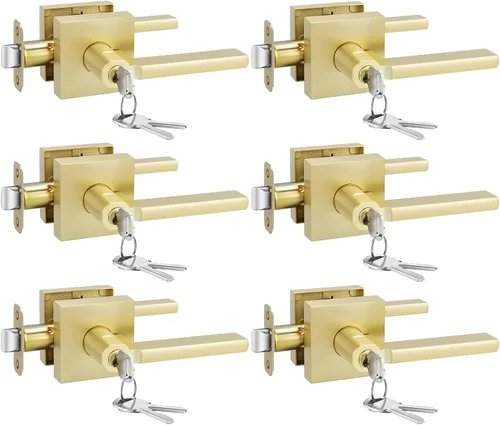 Miniatura 50 de Goldenwarm Manija de puerta simulada de oro cepillado – Palanca interior decorativa sin giro para despensa, puertas francesas y armarios (2 piezas)