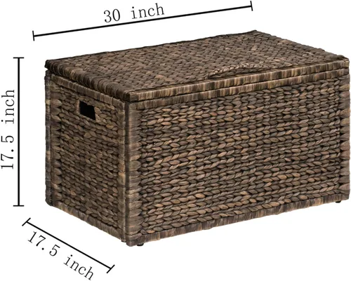 Miniatura 7 de eHemco Baúl de almacenamiento de mimbre de jacinto de agua resistente con marco de metal, 30 x 17.5 x 17.5 pulgadas, marrón lavado