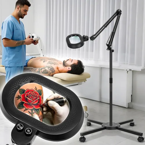 Miniatura 9 de 2,200 lúmenes, lupa grande 30X/12X con luz, lámpara de pie con cabezal giratorio de 3 ejes, lámpara MAG para esteticistas pestañas de uñas