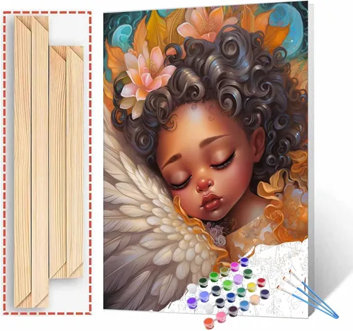 Miniatura 18 de Tucocoo Kit de pintura de corona de ángel para adultos, flores rosadas, pintura por números para niños y adultos, principiantes, hadas, ángel