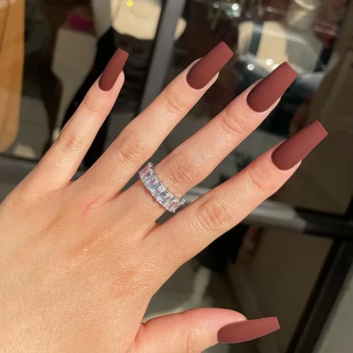 Miniatura 24 de KQueenest Uñas postizas largas a presión con diseño de ojo de gato, cuadradas, medianas, color rojo oscuro con purpurina, ataúd, uñas acrílicas a