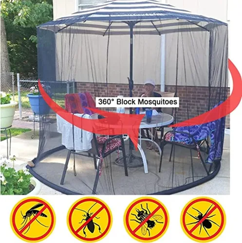 Miniatura 7 de cjc Paraguas de patio M-osquito red con puerta con cremallera, pantalla de malla de poliéster, altura de diámetro ajustable, para patio al aire