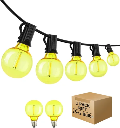 Guirnalda de luces LED para exteriores de 40 pies, impermeable, globo LED G40, iluminación al aire libre para patio con 27 bombillas Edison vintage