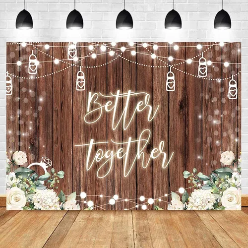 Sensfun Better Together - Telón de fondo para despedida de soltera, boda, flores blancas de madera rústica, decoración de fiesta de compromiso,