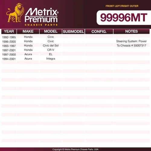 Miniatura 3 de Metrix Premium - Barra de acoplamiento exterior izquierda y derecha ES3332R ES3331R para 97-00 Acura EL, 94-01 Integra, 97-01 Honda CR-V, 88-00