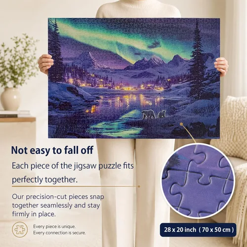 Miniatura 2 de Rompecabezas de 1000 piezas para adultos, auroras boreales, rompecabezas de oso polar, imposibles, difíciles, desafiantes para adolescentes
