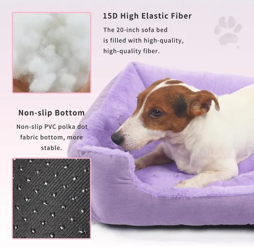 Miniatura 5 de Cama para perros pequeños, de 20 pulgadas, para perros pequeños, cama rectangular suave para cachorros con superficie de felpa, cama lavable
