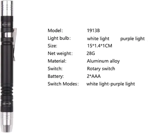 Miniatura 4 de Pluma Detector de Luz Antorcha Ultra Violeta Antorcha Blanco Púrpura para Prueba Mini Pen Linterna UV 395nm 2 en 1 Linterna UV LED Penlight Luz