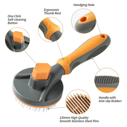 Miniatura 2 de Cepillo deslizante de autolimpieza – Cepillo deslizante para perros y gatos con pasador de metal para cabello medio y largo – Cepillo de aseo