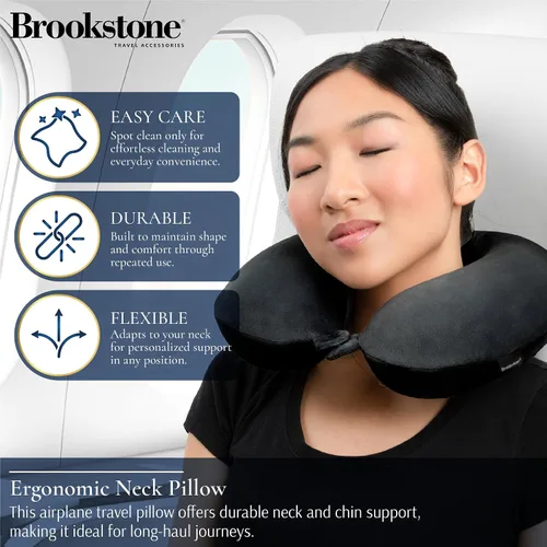 Miniatura 3 de Brookstone Almohada de viaje para el cuello - Funda de forro polar ligera en forma de U rellenable con espuma viscoelástica para viajes y soporte