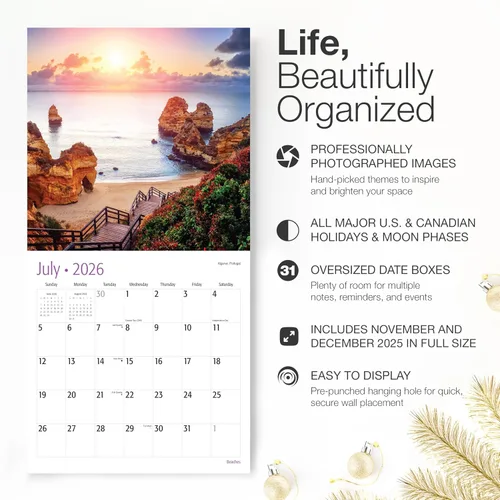 Miniatura 2 de RED EMBER Select - Calendario de pared 2026 de Playas Untamed & Scenic 2026 de 12 meses 12 x 24 pulgadas abierto Papel grueso y resistente