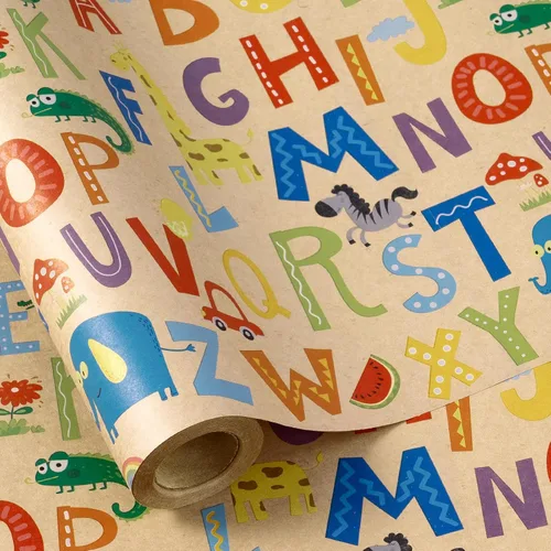 Miniatura 15 de RUSPEPA - Rollo de papel para envolver regalos con diseño de animales del bosque, mini rollo, papel kraft con texto "Oh Baby" para baby shower