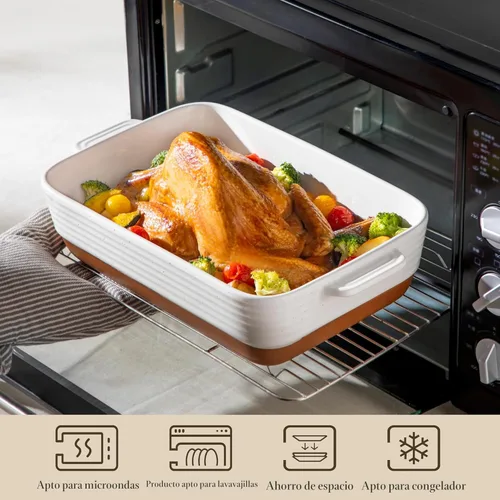 Miniatura 4 de MALACASA Fuentes para horno, Juego de 3 fuentes de cerámica para hornear, Juego de fuentes para hornear, Bandeja rectangular para lasaña profunda