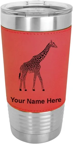 Miniatura 18 de LaserGram Vaso aislado al vacío de 20 onzas, jirafa, grabado personalizado incluido (piel sintética, estilo béisbol)